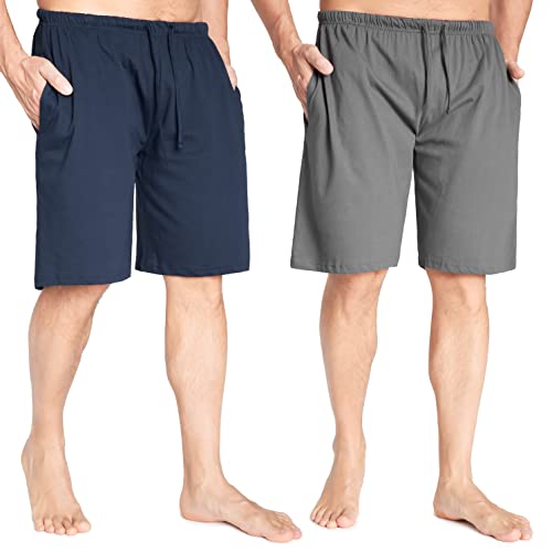 CityComfort Pyjama Shorts Herren, Kurze Schlafanzughose Herren mit Seitentaschen & Elastischem Bund 2er-Pack (Marine/Holzkohle, L) von CityComfort