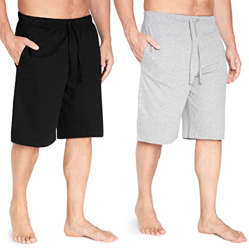 CityComfort Pyjama Shorts Herren, Kurze Schlafanzughose Herren mit Seitentaschen & Elastischem Bund 2er-Pack (Grau/Schwarz, L) von CityComfort