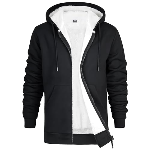 CityComfort Hoodie Herren mit Fleece-Futter und Reißverschluss, Fleecejacke Herren Zipper Hoodie für Männer und Teenager M - 3XL - Geschenke für Männer (Schwarz, 2XL) von CityComfort