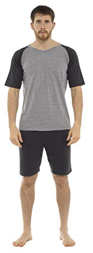 CityComfort Mens Lounge Wear mit Raglanärmel-T-Shirt und kurzer Nachtwäsche aus Baumwolle, Nachtwäsche, Loungewear, Pyjamas für Männer (L, grau) von CityComfort