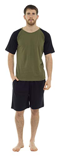 CityComfort Mens Lounge Wear mit Raglanärmel-T-Shirt und kurzer Nachtwäsche aus Baumwolle, Nachtwäsche, Loungewear, Pyjamas für Männer (M, Khaki) von CityComfort