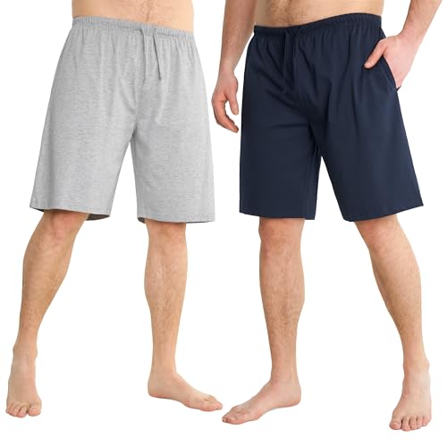 CityComfort Pyjama Shorts Herren, Kurze Schlafanzughose Herren mit Seitentaschen & Elastischem Bund 2er-Pack (Dunkelblau/Grau, 2XL) von CityComfort