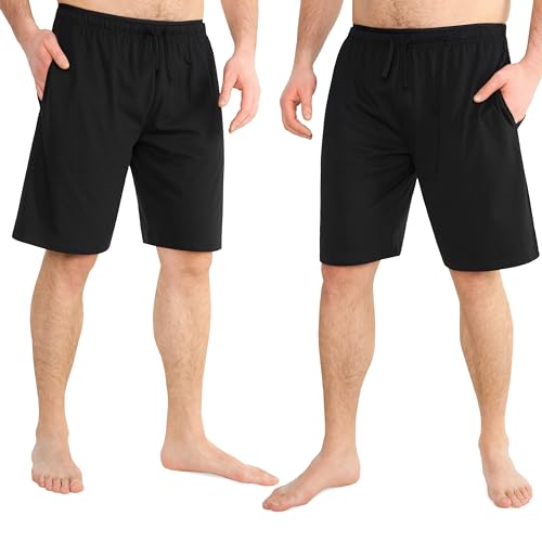 CityComfort Pyjama Shorts Herren, Kurze Schlafanzughose Herren mit Seitentaschen & Elastischem Bund 2er-Pack (Schwarz, 2XL) von CityComfort