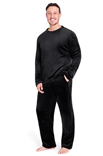 CityComfort Schlafanzug Herren Lang, Fleece Pyjama Herren Lang (L, Schwarz) von CityComfort