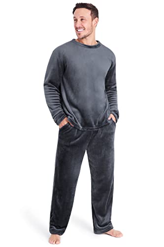 CityComfort Schlafanzug Herren Lang, Fleece Pyjama Herren Lang (XL, Dunkelgrau) von CityComfort