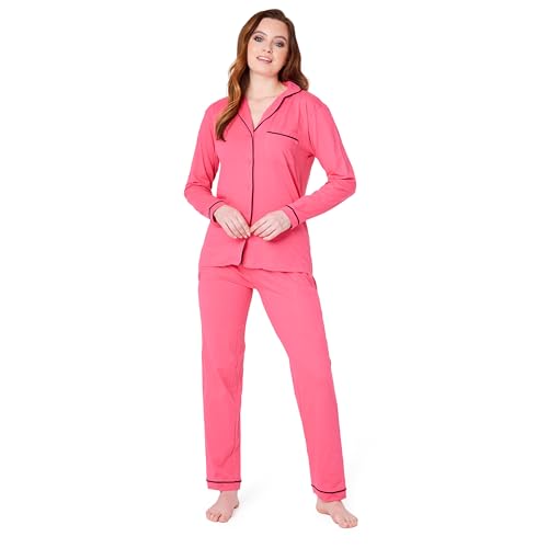 CityComfort Schlafanzug Damen Lang Pyjama Damen Baumwolle Lounge Set Damen und Teenager S - XL - Geschenke für Frauen (Rosa, L) von CityComfort