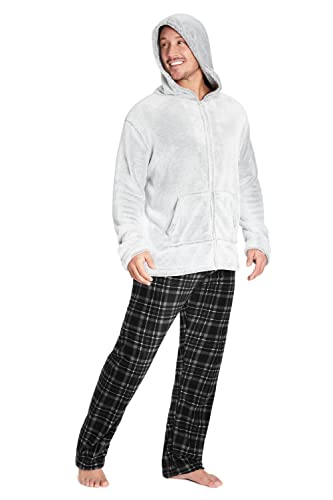 CityComfort Schlafanzug Herren Lang, Fleece Anzug Herren, Warm Schlafanzug Jungen Teenager, Hoodie und Hosen Set Winter Hausanzug Herren, Geschenke für Männer (Grau, L) von CityComfort