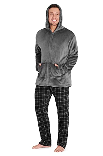 CityComfort Schlafanzug Herren Lang, Fleece Pyjama Herren, Slim Fit Hausanzug Herren Set, Hoodie Herren und Relaxhose, M - 2XL (Anthrazit, L) von CityComfort