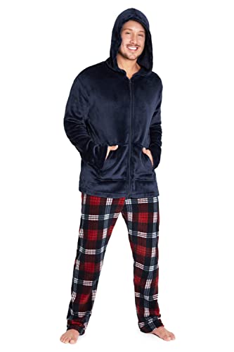 CityComfort Schlafanzug Herren Lang, Fleece Pyjama Herren, Slim Fit Hausanzug Herren Set, Hoodie Herren und Relaxhose, M - 2XL (Marineblau, XL) von CityComfort