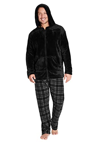 CityComfort Schlafanzug Herren Lang, Fleece Pyjama Herren, Slim Fit Hausanzug Herren Set, Hoodie Herren und Relaxhose, M - 2XL (Schwarz, 2XL) von CityComfort