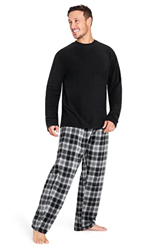 CityComfort Schlafanzug Herren Lang, Fleece Pyjama Herren Lang (XL, Schwarz Kariert) von CityComfort