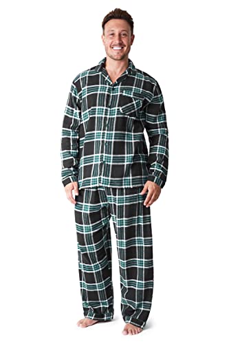 CityComfort Schlafanzug Herren Lang, Pyjama Herren Kariert zum Durchknöpfen (Schwarz/Grun, M) von CityComfort