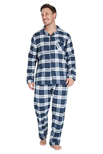 CityComfort Schlafanzug Herren Lang, Pyjama Herren Kariert zum Durchknöpfen (Blau/Weiß, M) von CityComfort