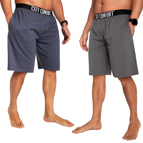 CityComfort Pyjama Shorts Herren, Kurze Schlafanzughose Herren mit Seitentaschen & Elastischem Bund 2er-Pack (Dunkelblau/Anthrazit, 2XL) von CityComfort