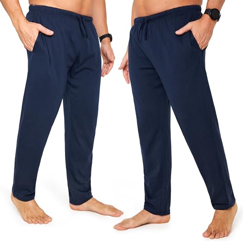 CityComfort Schlafanzughose Herren Lang mit Seitentaschen & elastischem Bund, Pyjama Hosen Herren 2er Pack (2XL, Dunkelblau/Dunkelblau, Bund mit Kordelzug) von CityComfort