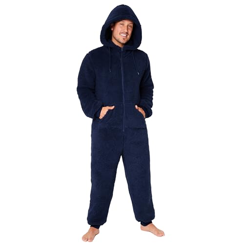 CityComfort Schlafoveralls für Herren und Teenager, Fleece Onesie Jumpsuit Herren Warm Kuschelig Schlafanzug Herren Lang M-3XL - Geschenke für Männer (Dunkelblau, M) von CityComfort