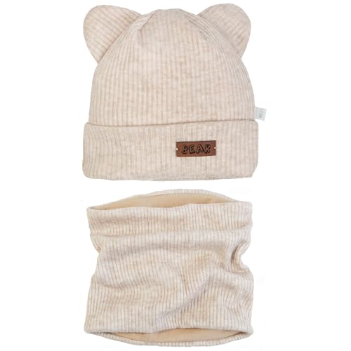 CiuchCiuch Set Mütze und Schal mit Futter für Babys - Mütze für Mädchen – Jungen – Kinder – Schal – Für Spaziergänge – Für Herbst und Frühling - Beige 48-50 von CiuchCiuch