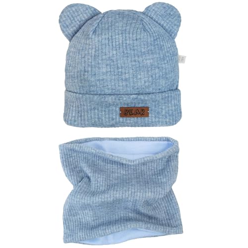 CiuchCiuch Set Mütze und Schal mit Futter für Babys - Mütze für Mädchen – Jungen – Kinder – Schal – Für Spaziergänge – Für Herbst und Frühling - Blau 46-48 von CiuchCiuch