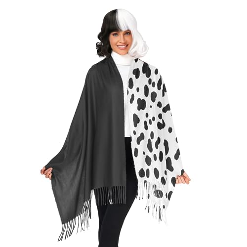 Cosplay-Kostüm für Damen, Dalmatiner-Kostüm, Erwachsene, Dalmatiner-Schal, Winterschal für Halloween-Kostüme, Dalmatiner-Druck, Schwarz und Weiß, Medium von Civilos