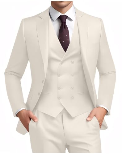 Anzug für Herren, Hochzeit, schmale Passform, 3-teiliges Set, Blazer, Jacke, Weste, Hose, Smoking, Anzüge für Trauzeugen, Business, Abschlussball, Party, Sport, Mantel, Elfenbein, M Anzug für Herren, Hochzeit, schmale Passform, 3-teiliges Set, Blazer, Jacke, Weste, Hose, Smoking, Anzüge für Trauzeugen, Business, Abschlussball, Party, Sport, Mantel, Elfenbein, M von Ciwolce