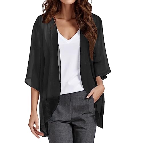 CixNy Kimono Cardigans Damen Chiffon 3/4 Ärmeln Lässiger Passform Sommer Cardigans Mit Offener Vorderseite Transparenten Überwurf Cardigans Bolero Eleganter Bluse für Damen CixNy Kimono Cardigans Damen Chiffon 3/4 Ärmeln Lässiger Passform Sommer Cardigans Mit Offener Vorderseite Transparenten Überwurf Cardigans Bolero Eleganter Bluse für Damen von CixNy