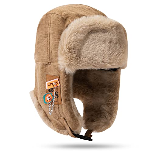CLAPE Unisex Trooper Trapper Hat Warme Schneedichte Trappermütze Fliegermütze Warme Pilotenmütze mit Kunstfell Russische Mütze CLAPE Unisex Trooper Trapper Hat Warme Schneedichte Trappermütze Fliegermütze Warme Pilotenmütze mit Kunstfell Russische Mütze von CLAPE