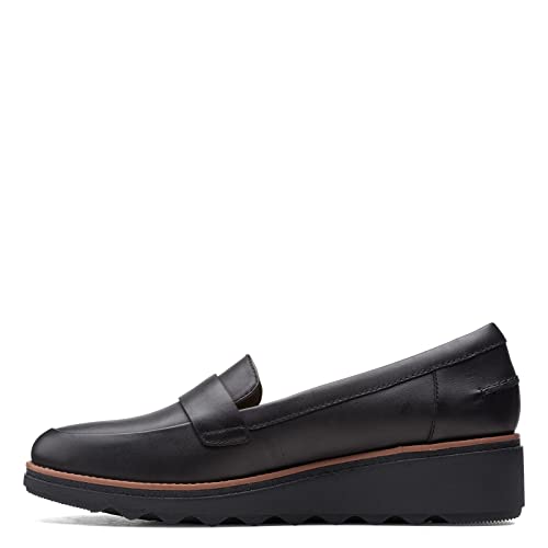 Clarks Damen – Sharon Gracie Einfassung – 12 m Penny Loafer, Schwarzes Leder mit dunkelbraunem Rand, 44 EU von Clarks