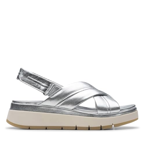 Clarks Damen Tuscan Cross Sandale, Silver Leather, 37.5 EU Clarks Damen Tuscan Cross Sandale, Silver Leather, 37.5 EU von Clarks