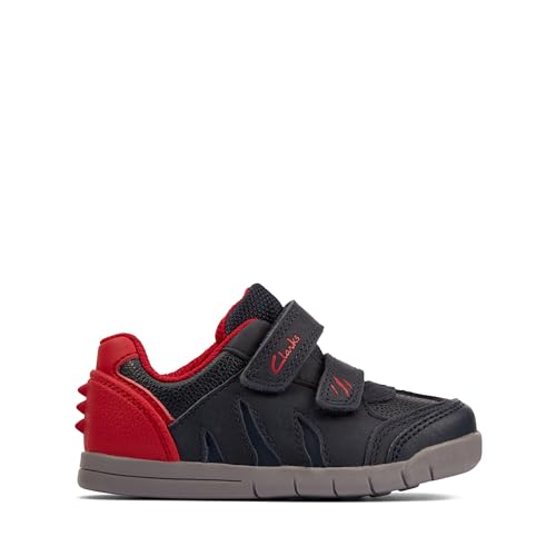 Clarks Rex Play T Sneaker, Navy/Red Lea, 19 EU von Clarks