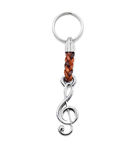 ClaroSchmuck Schlüssel-Anhänger Notenschlüssel Schlüsselring aus Metall Stärke 2 mm, Band aus Kunstleder, Gesamtlänge ca. 113 mm, Einheitsgröße von ClaroSchmuck