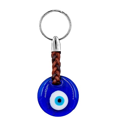 ClaroSchmuck Schlüssel-Anhänger Türkisches Auge Nazar Boncuk aus Glas Schlüsselring aus Metall Stärke 2 mm, Band aus Kunstleder, Gesamtlänge ca. 90 mm von ClaroSchmuck