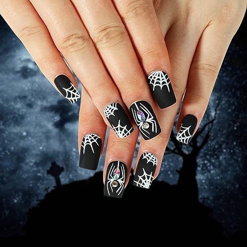 Clataly 24 Pcs Halloween Fake Nails Spinnennetz Kristall Künstliche Nagelpresse auf Nägeln für Frauen Mädchen von Clataly