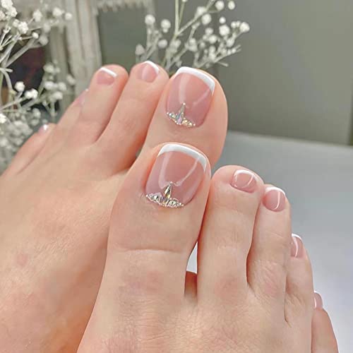 Clataly 24pcs Quadratische Kristallblumen Gefälschte Nägel Polierte Zehen Druck Kurze Nägel Acryl Falsche Zehen Künstliche Zehennägel für Frauen Mädchen (A) von Clataly