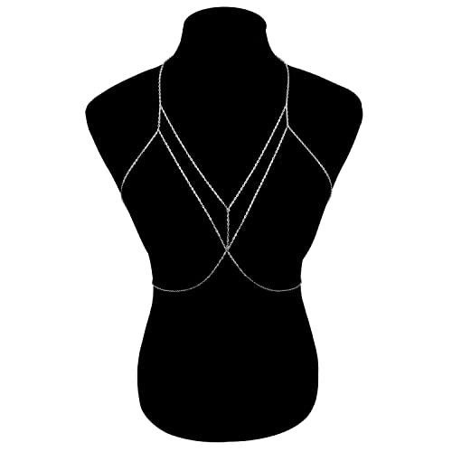 Clataly Bikini BH Körper Kette Sexy Kreuz Brust Kette Dessous Halskette Zubehör Nachtclub Schmuck Einstellbar für Frauen Mädchen (Silber) von Clataly