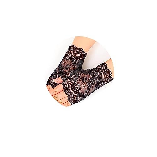 Clataly Braut Hochzeit Guanti Sonnenschutz Guanti Pizzo Halbfinger Guanti Fingerlose Pizzo Guanti Kurzes Garn Mesh Hand Socke Guanti (Schwarz 1) von Clataly