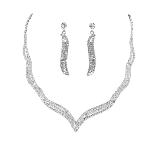 Clataly Braut Hochzeit Halskette Ohrringe Set Silber Kristall Strass Brautschmuck Zubehör für Frauen und Mädchen (Silber B) von Clataly