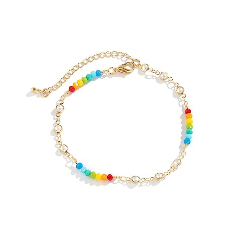 Clataly Bunte Perlen Fußkettchen Imitation Perle Knöchel Armbänder Sommer Strand Fuß Kette Einstellbarer Schmuck für Frauen und Mädchen von Clataly