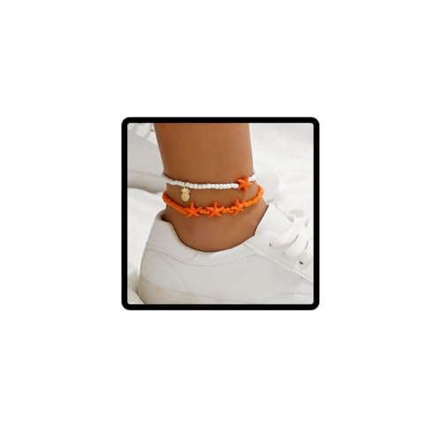 Clataly Doppelschicht Starfish Ananas Fußkettchen Sommer Beach Elastic Foot Chain Schmuck für Frauen Mädchen, Taglia unica von Clataly