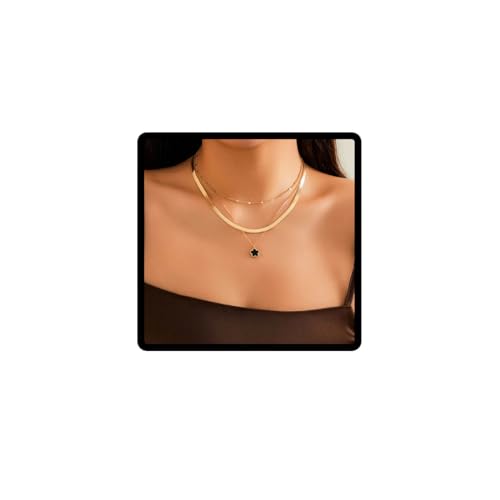 Clataly Klee Blume Halskette Bunte Fünf-Blatt Choker Halskette Mehrschichtige Schlange Knochen Kette Einstellbarer Schmuck für Frauen Mädchen (Schwarz) von Clataly