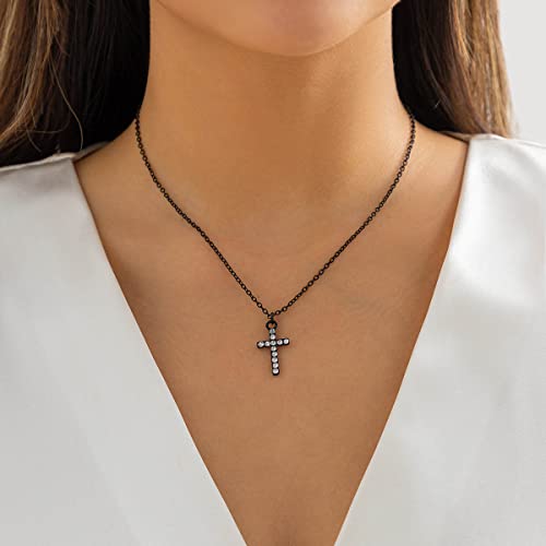 Clataly Kreuz Halskette für Frauen Einfache Winzige Kreuz Anhänger Halsketten Schmuck Geschenke für Frauen Mädchen (Schwarz) von Clataly