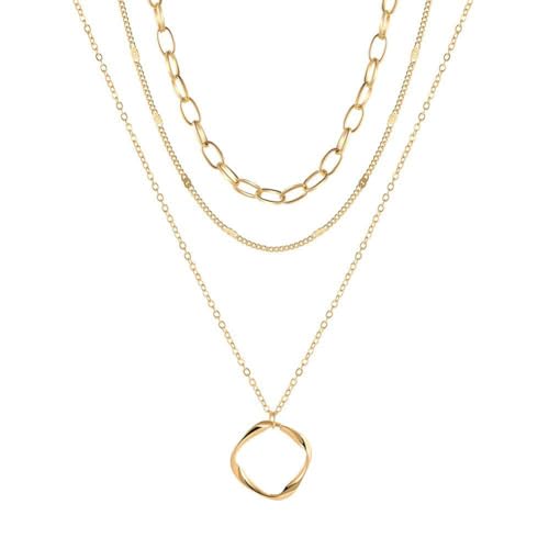 Clataly Layered Halsketten Kreis Anhänger Choker Halsketten Einstellbarer Schmuck für Frauen Mädchen (Gold) von Clataly