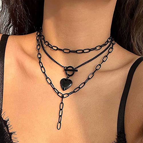 Clataly Schwarz Herz OT Schnalle Halskette Halbmond Quaste Choker Halsketten Party Zubehör Schmuck für Frauen Mädchen von Clataly