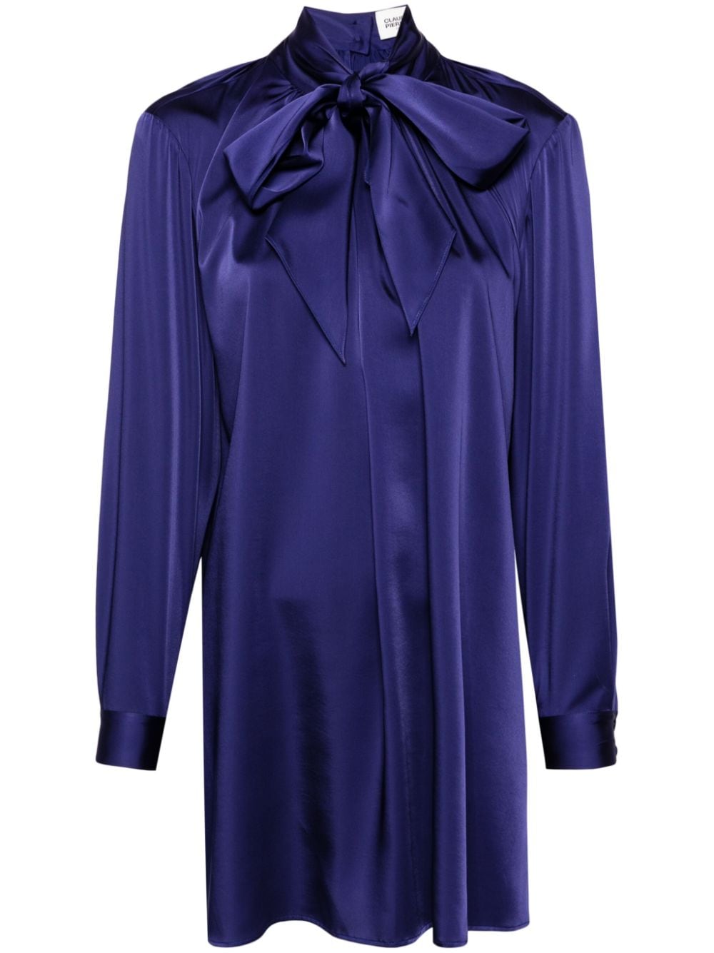 Claudie Pierlot Kleid aus Satin mit Schleifenkragen - Blau von Claudie Pierlot