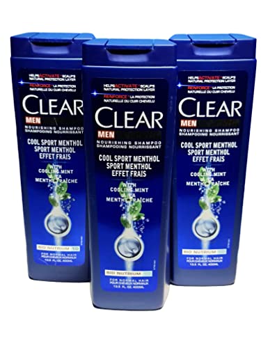 3x400ml CLEAR Men Shampoo Anti-Schuppen Cool Sport Menthol für Männer, Taurine+,normales Haar, Sparpack von Clear