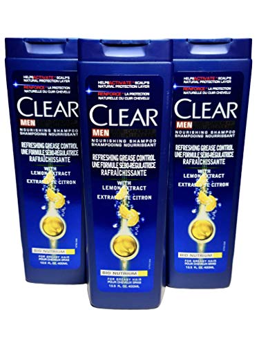 3x400ml Clear Men Anti-Schuppen Shampoo - Refreshing Grease CONTROL mit Lemon Extract, Für Männer, für fettiges Haar,Sparpack von Clear