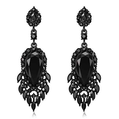 Clearine Boho Runde Marquise Strass Kronleuchter Ohrringe für Damen Party Schwarz Clearine Boho Runde Marquise Strass Kronleuchter Ohrringe für Damen Party Schwarz von Clearine