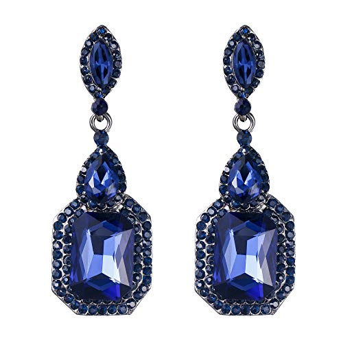 Clearine Damen Ohrringe Fashion Einfach Geometrisch Kristall Marquise Tropfen Form Chandelier Dangle Statement Ohrringe Sapphire-Dunkelblau Schwarz-Silber-Ton von Clearine