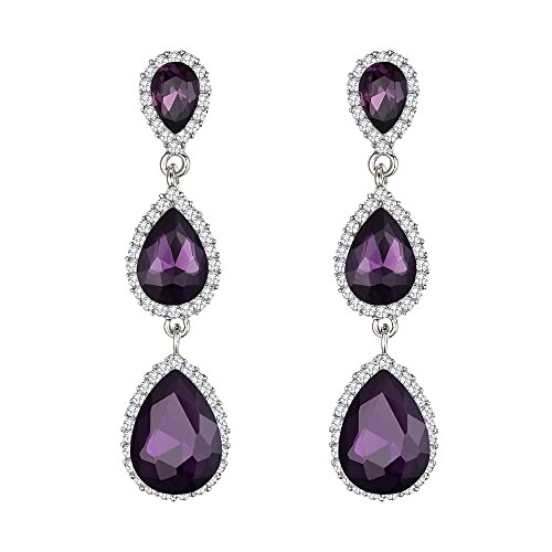 Clearine Damen Ohrringe wunderschöne kleine bis große dreifache Teardrop Kristall baumelnd Ohrstecker Amethyst-Lila Silber-Ton von Clearine