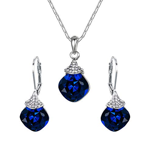 Clearine Damen Rhombus Halskette und Ohrringe Set Gold Tone Strass Kristall Schmuckset Blau Gold-Ton von Clearine