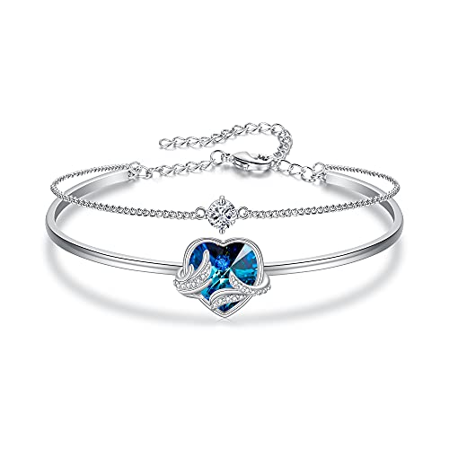 Clearine Engel Flügel Armband Damen Liebe Herz Charm österreichischen Kristall Cubic Zirkonia Tennis Armreif Schmuck Geschenk Saphir-Blau Silber-Ton von Clearine